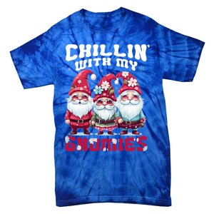 Chillin With My Gnomies Santa Claus Gnomes Groovy Christmas Gift Tie-Dye T-Shirt