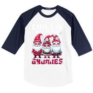 Chillin With My Gnomies Santa Claus Gnomes Groovy Christmas Gift Baseball Sleeve Shirt