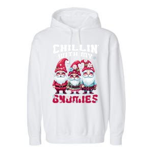 Chillin With My Gnomies Santa Claus Gnomes Groovy Christmas Gift Garment-Dyed Fleece Hoodie