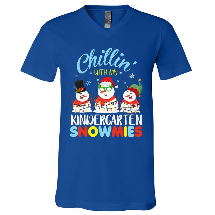 Chillin With My Kindergarten Snowmies Teacher Christmas Xmas V-Neck T-Shirt