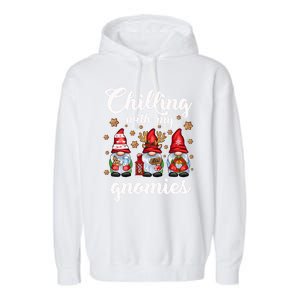 Chillin With My Gnomies Santa Claus Gnomes Groovy Christmas Cute Gift Garment-Dyed Fleece Hoodie