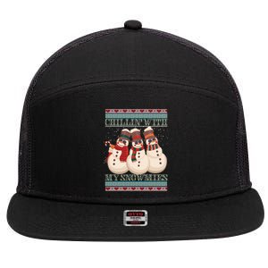 Chillin With My Snowmies Ugly Christmas Snowman 7 Panel Mesh Trucker Snapback Hat