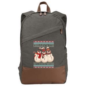 Chillin With My Snowmies Ugly Christmas Snowman Cotton Canvas Backpack