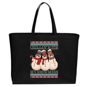 Chillin With My Snowmies Ugly Christmas Snowman Cotton Canvas Jumbo Tote