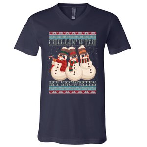 Chillin With My Snowmies Ugly Christmas Snowman V-Neck T-Shirt