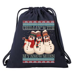 Chillin With My Snowmies Ugly Christmas Snowman Drawstring Bag