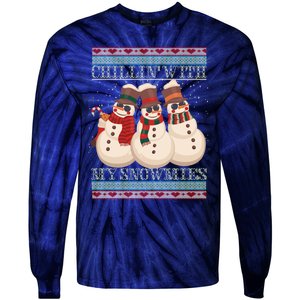 Chillin With My Snowmies Ugly Christmas Snowman Tie-Dye Long Sleeve Shirt