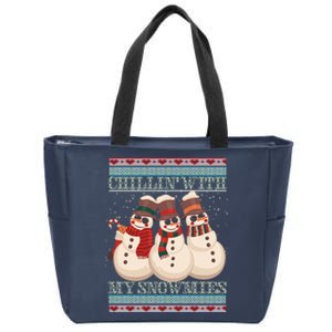 Chillin With My Snowmies Ugly Christmas Snowman Zip Tote Bag