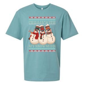 Chillin With My Snowmies Ugly Christmas Snowman Sueded Cloud Jersey T-Shirt