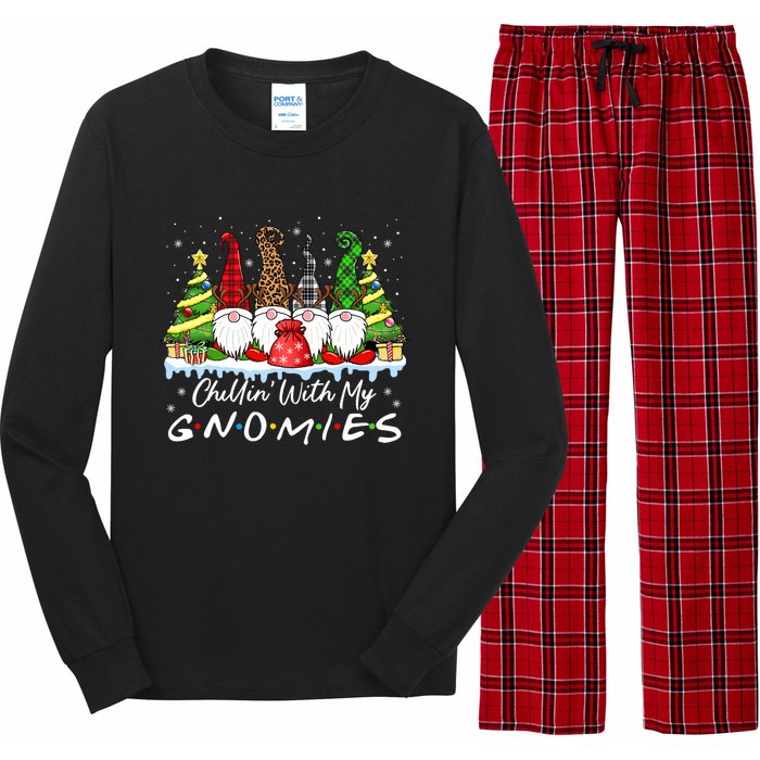 Chillin With My Gnomies Funny Christmas Family Friend Gnomes Long Sleeve Pajama Set