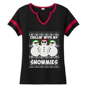 Chillin With My Snowmies Ugly Christmas Ladies Halftime Notch Neck Tee