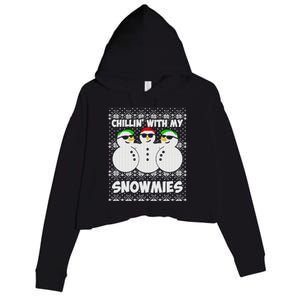 Chillin With My Snowmies Ugly Christmas Crop Fleece Hoodie