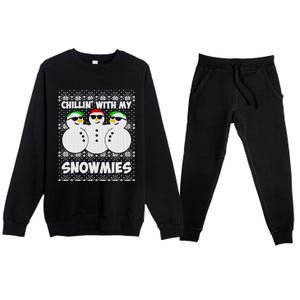 Chillin With My Snowmies Ugly Christmas Premium Crewneck Sweatsuit Set