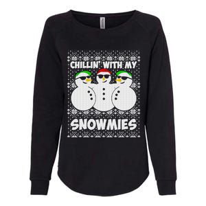 Chillin With My Snowmies Ugly Christmas Womens California Wash Sweatshirt