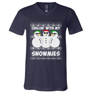 Chillin With My Snowmies Ugly Christmas V-Neck T-Shirt