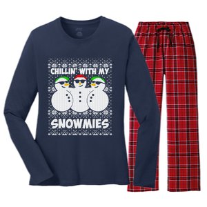 Chillin With My Snowmies Ugly Christmas Women's Long Sleeve Flannel Pajama Set 