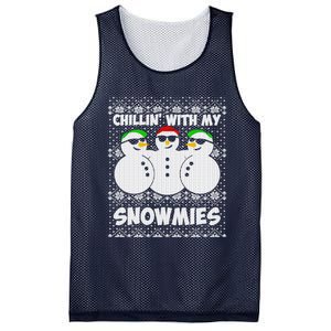 Chillin With My Snowmies Ugly Christmas Mesh Reversible Basketball Jersey Tank