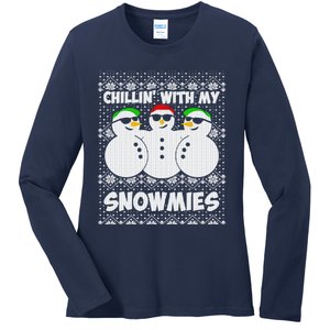 Chillin With My Snowmies Ugly Christmas Ladies Long Sleeve Shirt