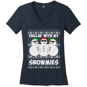 Chillin With My Snowmies Ugly Christmas Women's V-Neck T-Shirt