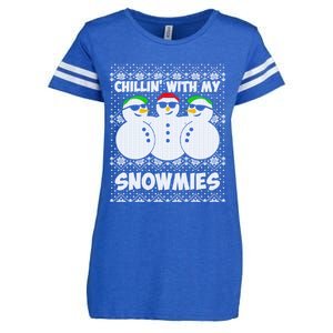 Chillin With My Snowmies Ugly Christmas Enza Ladies Jersey Football T-Shirt