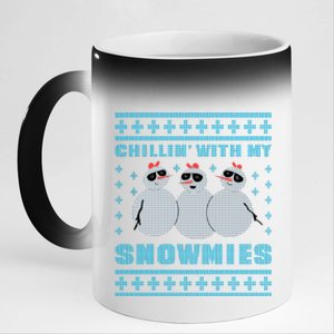 Chillin With My Snowmies Funny Snowman Homies Ugly Christmas 11oz Black Color Changing Mug