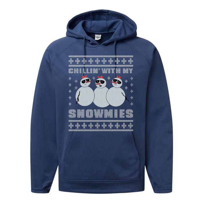 Chillin With My Snowmies Funny Snowman Homies Ugly Christmas Performance Fleece Hoodie