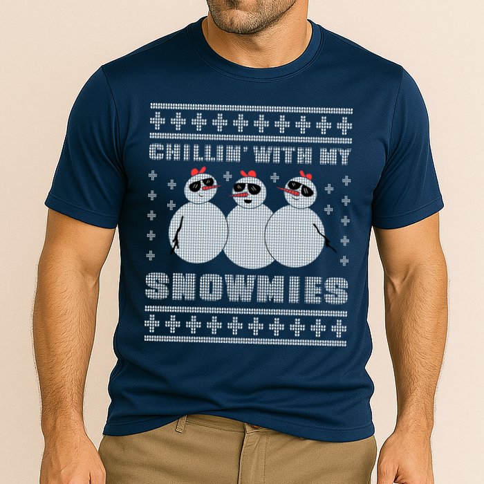 Chillin With My Snowmies Funny Snowman Homies Ugly Christmas Cooling Performance Crew T-Shirt