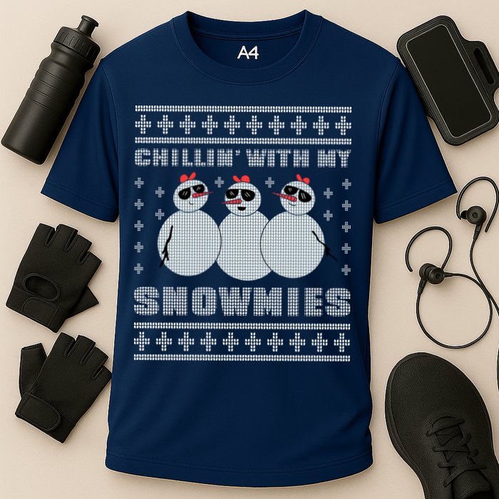 Chillin With My Snowmies Funny Snowman Homies Ugly Christmas Cooling Performance Crew T-Shirt