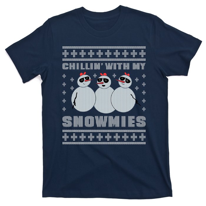 Chillin With My Snowmies Funny Snowman Homies Ugly Christmas T-Shirt