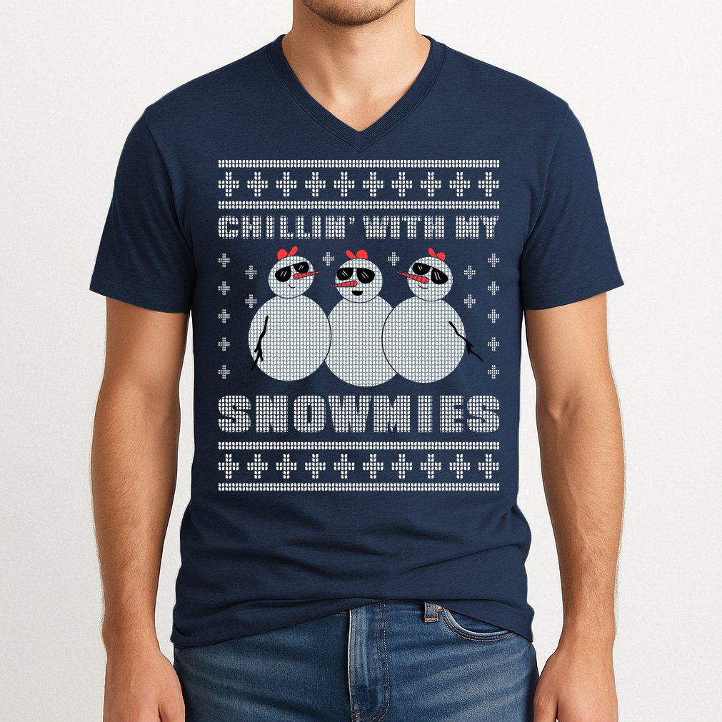 Chillin With My Snowmies Funny Snowman Homies Ugly Christmas V-Neck T-Shirt