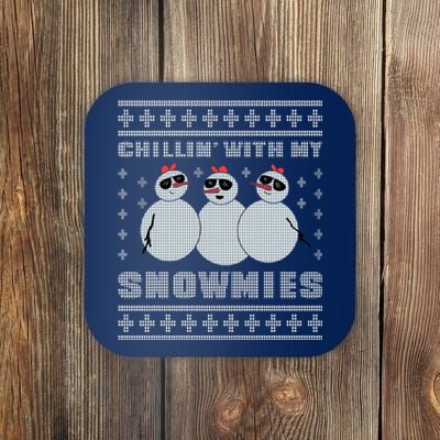 Chillin With My Snowmies Funny Snowman Homies Ugly Christmas Coaster