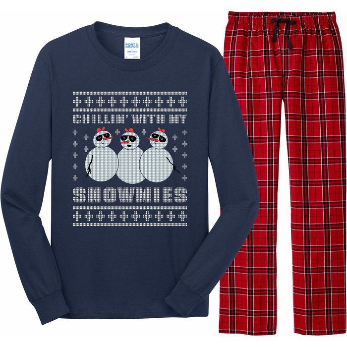 Chillin With My Snowmies Funny Snowman Homies Ugly Christmas Long Sleeve Pajama Set