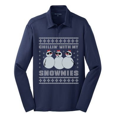 Chillin With My Snowmies Funny Snowman Homies Ugly Christmas Silk Touch Performance Long Sleeve Polo