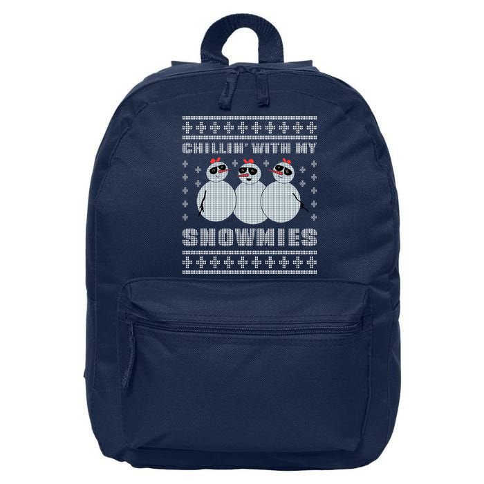 Chillin With My Snowmies Funny Snowman Homies Ugly Christmas 16 in Basic Backpack