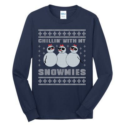 Chillin With My Snowmies Funny Snowman Homies Ugly Christmas Tall Long Sleeve T-Shirt