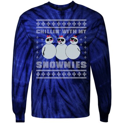 Chillin With My Snowmies Funny Snowman Homies Ugly Christmas Tie-Dye Long Sleeve Shirt