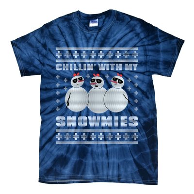 Chillin With My Snowmies Funny Snowman Homies Ugly Christmas Tie-Dye T-Shirt
