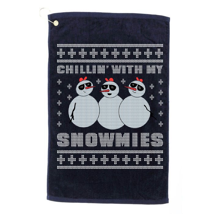 Chillin With My Snowmies Funny Snowman Homies Ugly Christmas Golf Towel