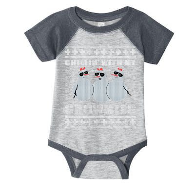 Chillin With My Snowmies Funny Snowman Homies Ugly Christmas Infant Baby Jersey Bodysuit