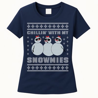 Chillin With My Snowmies Funny Snowman Homies Ugly Christmas Womens T-Shirt