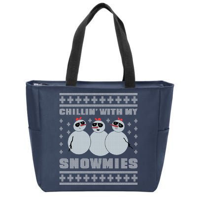 Chillin With My Snowmies Funny Snowman Homies Ugly Christmas Zip Tote Bag