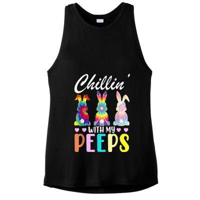 Chillin With My Peeps Tie Dye Bunny Rabbit Easter Teacher Ladies PosiCharge Tri-Blend Wicking Tank