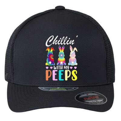 Chillin With My Peeps Tie Dye Bunny Rabbit Easter Teacher Flexfit Unipanel Trucker Cap