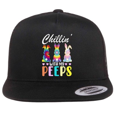 Chillin With My Peeps Tie Dye Bunny Rabbit Easter Teacher Flatbill Hat