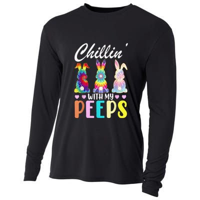 Chillin With My Peeps Tie Dye Bunny Rabbit Easter Teacher Cooling Performance Long Sleeve Crew