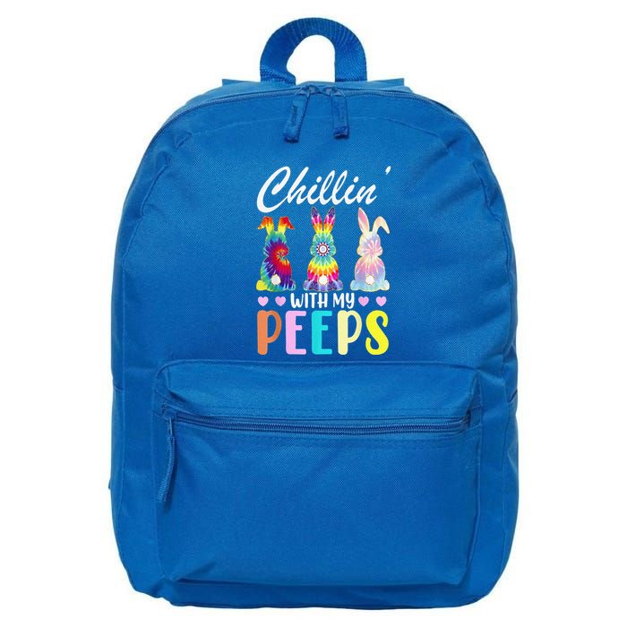Chillin With My Peeps Tie Dye Bunny Rabbit Easter Teacher 16 in Basic Backpack