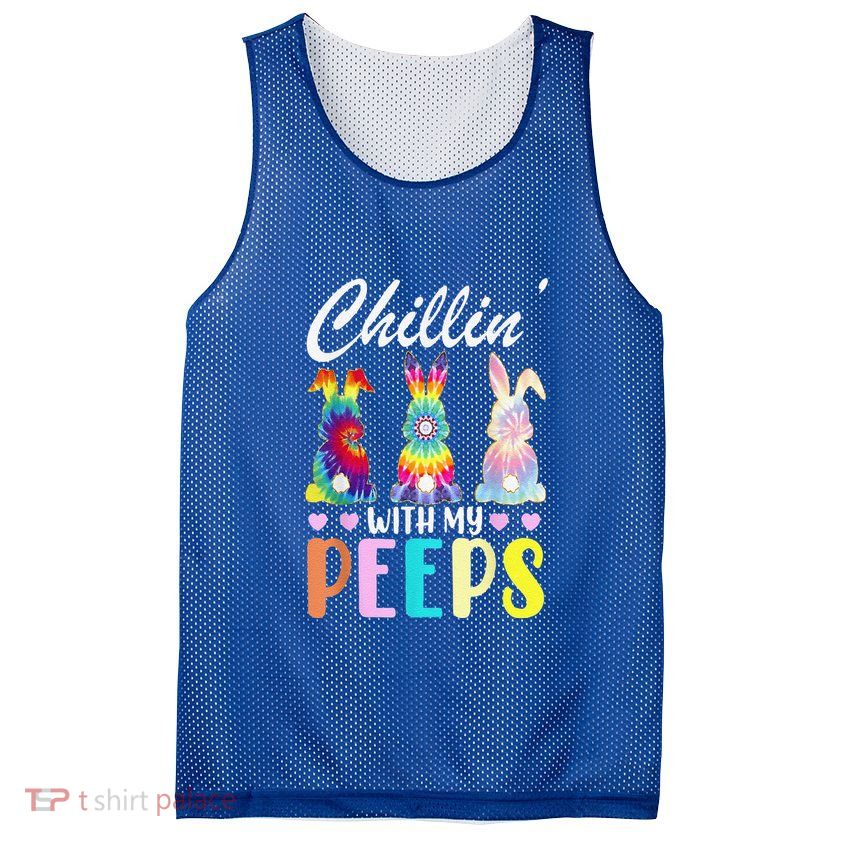 Chillin With My Peeps Tie Dye Bunny Rabbit Easter Teacher Mesh Reversible Basketball Jersey Tank