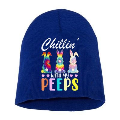 Chillin With My Peeps Tie Dye Bunny Rabbit Easter Teacher Short Acrylic Beanie