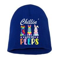 Chillin With My Peeps Tie Dye Bunny Rabbit Easter Teacher Short Acrylic Beanie