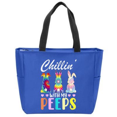 Chillin With My Peeps Tie Dye Bunny Rabbit Easter Teacher Zip Tote Bag